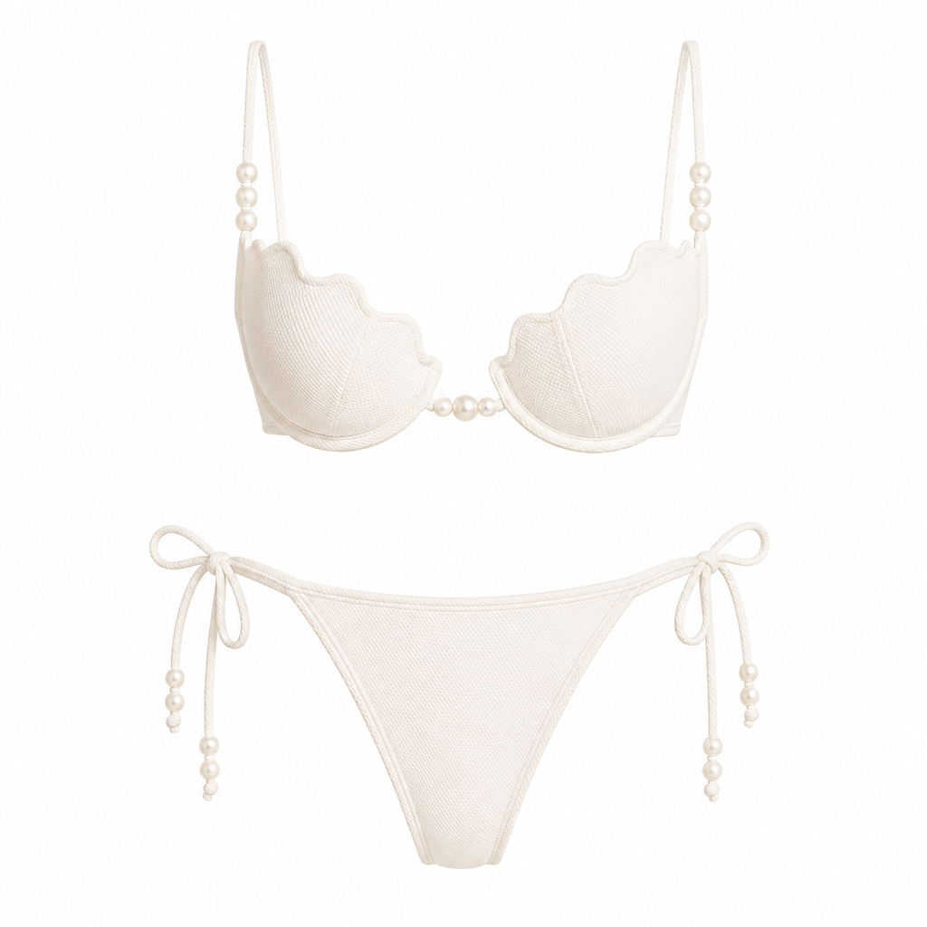 Luna İnci Detaylı Beyaz Bikini